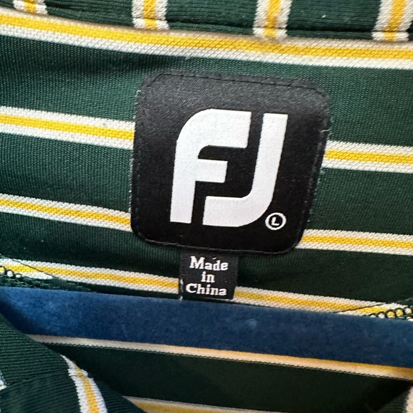 FOOTJOY | Men’s Large Green & Yellow Striped Polo Golf Shirt - Picture 2 of 7